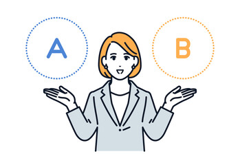 プランを提案するスーツの女性のシンプルなベクターイラスト素材