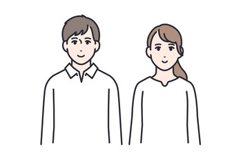 Fototapeta premium 正面を向く若い夫婦のシンプルなベクターイラスト素材