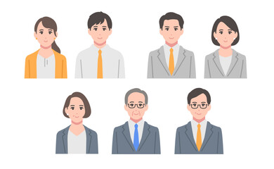 ビジネス人物のシンプルな顔アイコンのベクターイラストセット素材