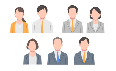 ビジネス人物のシンプルな顔アイコンのベクターイラストセット素材