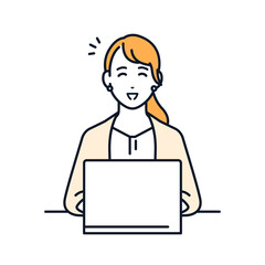 ノートパソコンと笑顔のビジネスウーマン