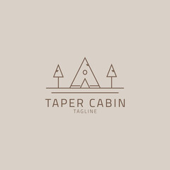 The cabin logo is in the form of a triangular tent with two trees beside it.