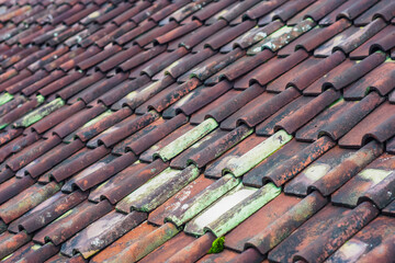 Closeup of the red clay roof tiles
