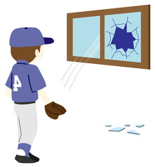 子供が野球ボールで家の窓を割る