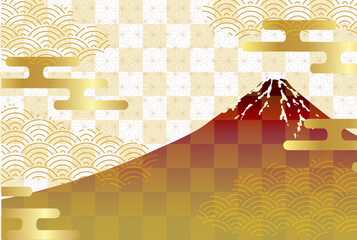 富士山　和柄　年賀状　背景