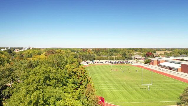High school football field from blue sky
