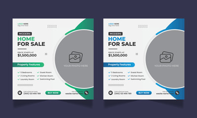 Real estate home sale social media post design and web banner template