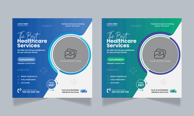 Medical healthcare social media post design and web banner template