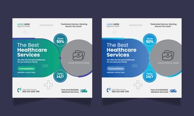 Medical healthcare social media post design and web banner template