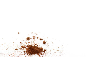 Close up of cocoa powder on white background