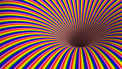 3D Surreal Striped Rainbow Pattern Background And Hole