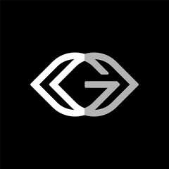 Initial letter G logo template with geometric lips or mouth line art illustration in flat design monogram symbol