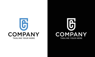 letter G and E monogram square shape logo white black background.