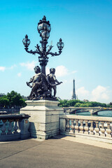 Fototapeta premium Eiffel Tower viewed from Alexandre III bridge in Paris