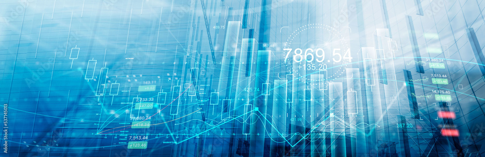 Poster stock market business and finance graphs and digital indicators on global data networking. financial