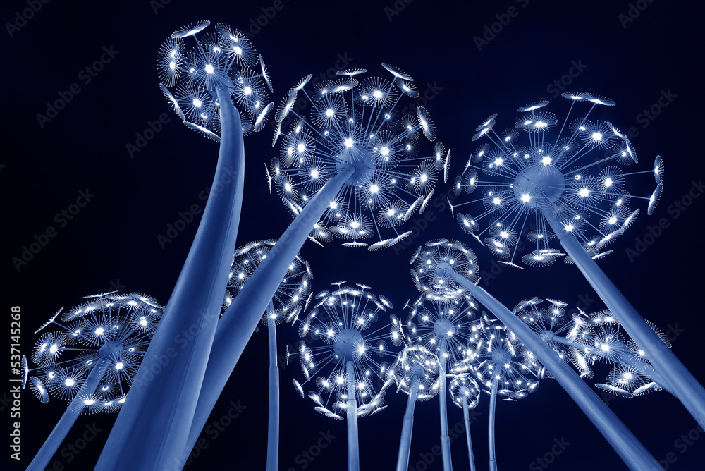 Poster abstract neon glowing flower. bright sparkling background. psychedelic background
