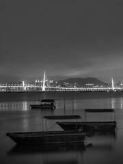 Skyline of Shenzhen city, China at night. Viewed from Hong Kong border Lau Fau Shan