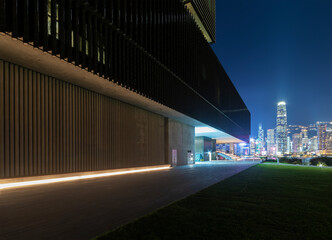 Night scenery of West Kowloon cultural district in Hong Kong city - 537145298
