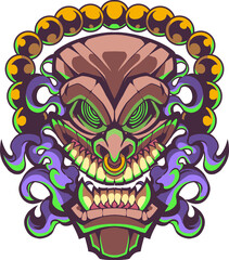 Tiki traditional hawaiian tribal mask with human face