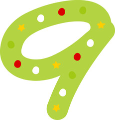 Christmas nine number decoration lettering. Garlands, flags, labels, bubbles, ribbons and stickers. Collection of Merry Christmas decorative icons