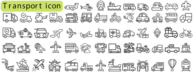 Transport line icons set with editable stroke.