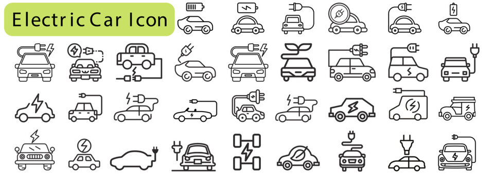 Set of Electric vehicle line icon with editable stroke.