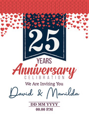 25th Years Anniversary Logo Celebration With Love for celebration event, birthday, wedding, greeting card, and invitation
