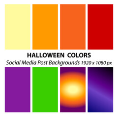 Set of Halloween social media templates. Colour pallet of 8 bright halloween tones, empty frames for blogs, event ads, online store, marketing, advertising, mobile app, web. Vector illustration, EPS10