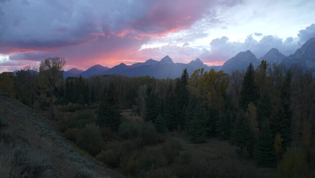 Beautiful Sunset over Teton Mountain Range Grand Teton National Park Wyoming