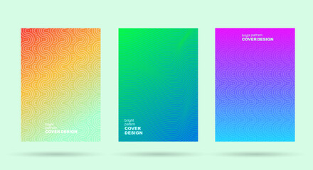 Color gradient background geometric, halftone, pattern, vector, abstract, trendy line graphic design. Simple minimal elements in halftone color gradient, modern, posters set.