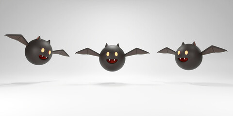 3d rendering of cute Halloween bat floating on a white background, portrait of a 3d cartoon bat in circle shape. 