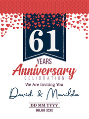 61th Years Anniversary Logo Celebration With Love for celebration event, birthday, wedding, greeting card, and invitation
