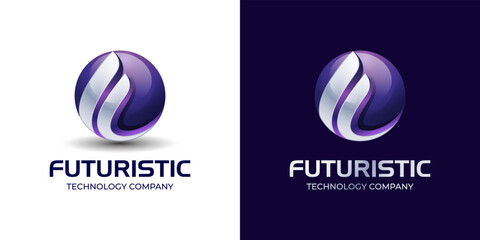 Initial letter F technology logo design. futuristic brand logo with globe shape design concept. Letter F 3d design circle logo template for business and corporate identity