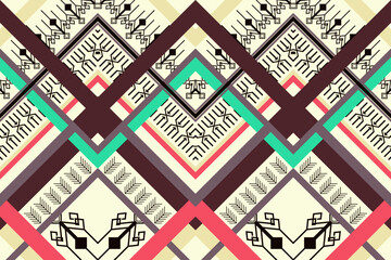 Geometric ethnic oriental seamless pattern traditional Design for background, carpet, wallpaper, clothing, wrapping, Batik, fabric, vector, illustration, boho embroidery style.