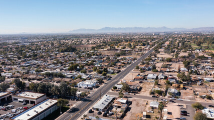 Chandler, Arizona, USA - January 4, 2022: Afternoon sunlight shines on the residential district of...