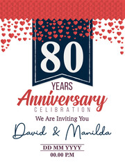 80th Years Anniversary Logo Celebration With Love for celebration event, birthday, wedding, greeting card, and invitation
