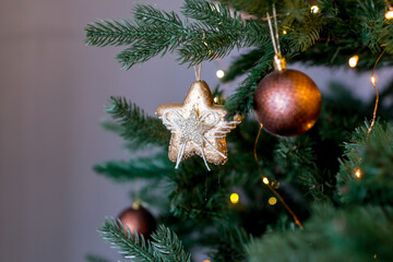 Beautiful decorations on the Christmas tree.