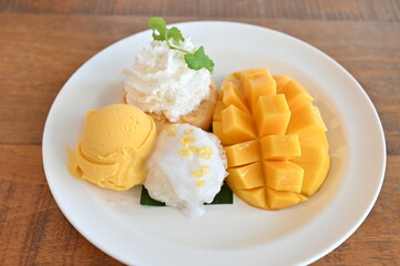 Mango and sticky rice dessert Thai food