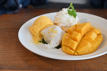 Mango and sticky rice dessert Thai food