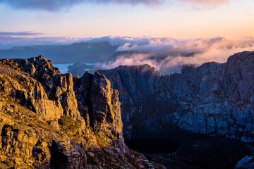 golden light on the rock formations