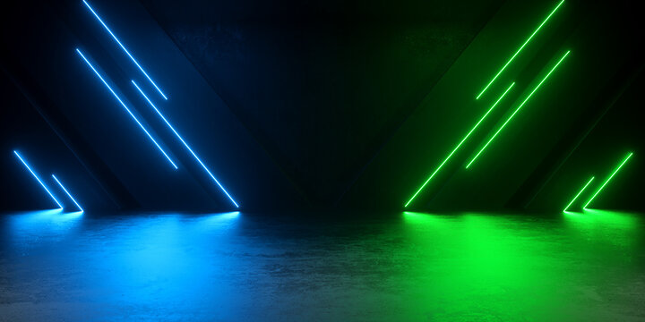 Modern Empty Podium Stage Underground Neon Light Glowing Lines Beam Laser Vibrant Abstract Backgrounds Illustration 3d Rendering