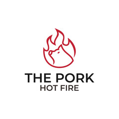 rustic fire pork meat logo. vintage hot pig in flame vector icon illustration