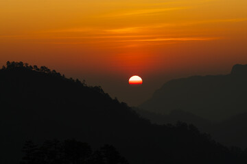 Background of colorful sky concept: Dramatic sunset with twilight color sky and clouds