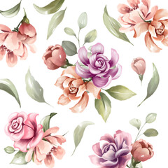 Hand painted watercolor flowers pattern