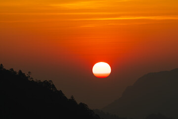 Background of colorful sky concept: Dramatic sunset with twilight color sky and clouds