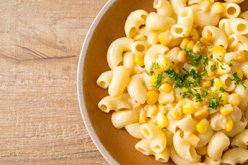 macaroni creamy corn cheese on plate