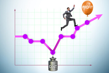 Chart with profit and cost and businessman