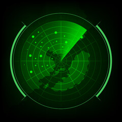 Vector Design radar in searching on Black Background stock illustration.