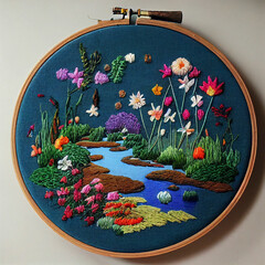 イメージ素材:かわいい春の庭の刺繍イメージ素材