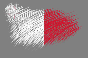 3D Flag of Malta on vintage style brush background.